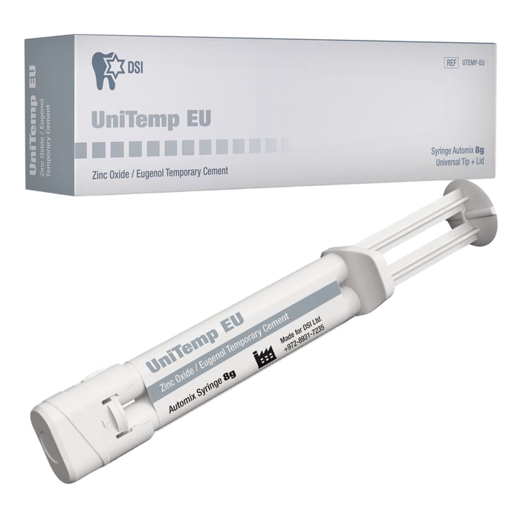 UniTemp EU Temporary Cement, 8g Automix Syringe w/Tips, 1/Pk. Secures provisional crowns, bridges