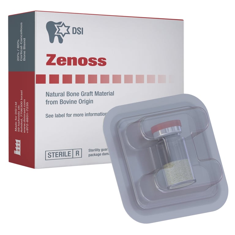 Zenoss Natural Bovine Bone Graft Granules, 200-1000µm, 0.50cc, 1/Pk. Provides a 20/80