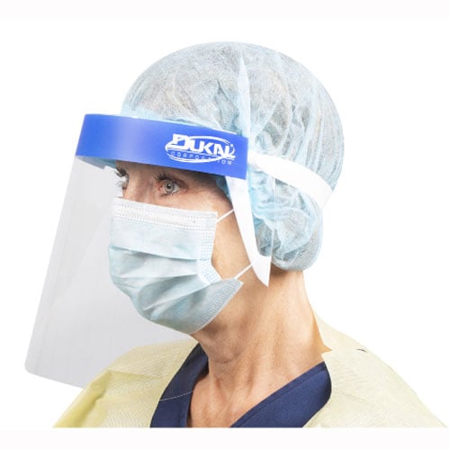 Dukal Face Shield With Foam Headband, 5/Pk. Double-sided anti-fog, Clear polyethylene for optimal