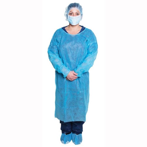 Dukal Isolation Gown - Elastic Cuffs with Waist and Neck Tie Closures, Blue 50/Cs, One Size Fits