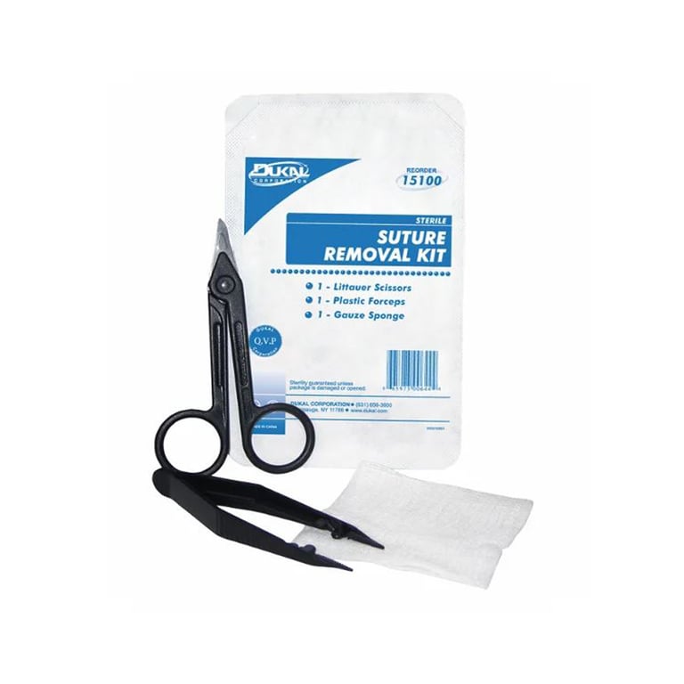 Dukal Suture Removal Kit - 1 x Littauer Scissors, 1 x Plastic Forceps, 3" x 3" Gauze Pad