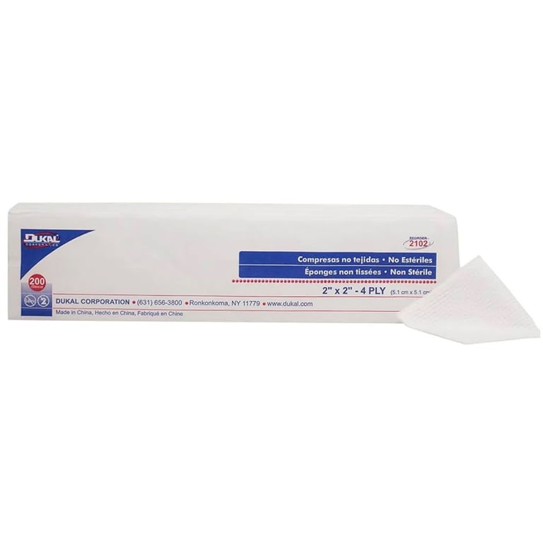 Dukal 2" x 2" 4-ply Non-Sterile Cotton sponges. 20 - 200/bg