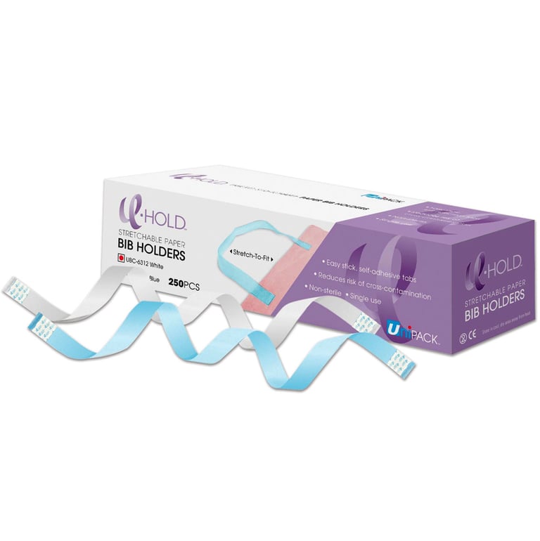 UniPACK Dukal U-HOLD Paper Bib Holders, White, 250/Box. Made of soft, silk-like material