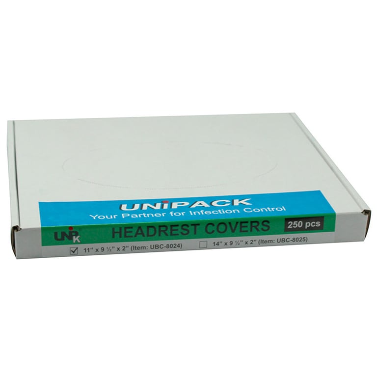 UniPACK Headrest Cover, 11" x 9.5" x 2", 250/Box. Disposable clear poly help protects operatory