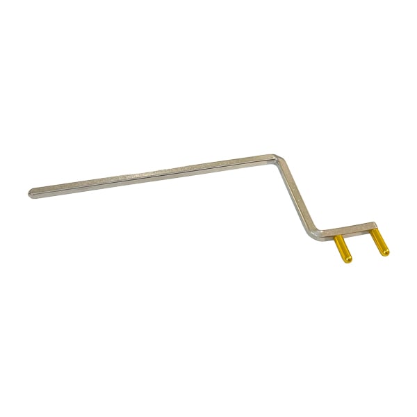 Dunlin Dental X-Ray Posterior Positioning Arm, Yellow Prongs. The arm is stainless steel