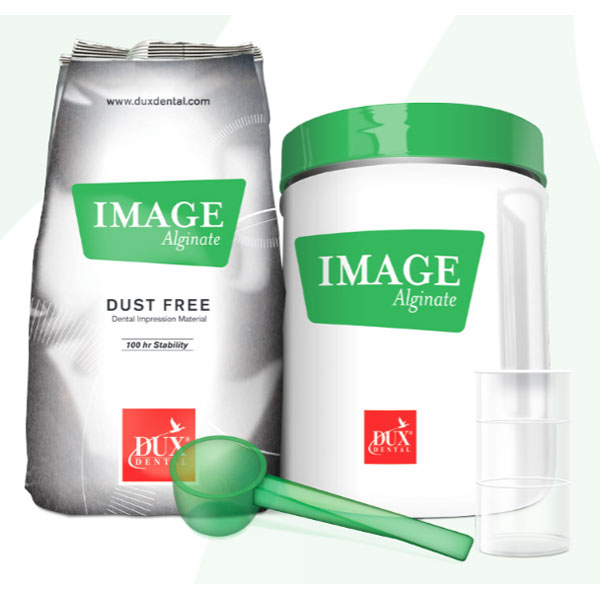 Image Dust Free Alginate - Fast Set, Starter Pak: 500 g Pouch, Canister, Scoop & Vial. Green