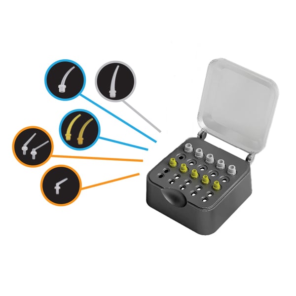 DXM Intra-Oral Tip Organizer and Assembler Case. Can store up to 25 intraoral tips. Aids