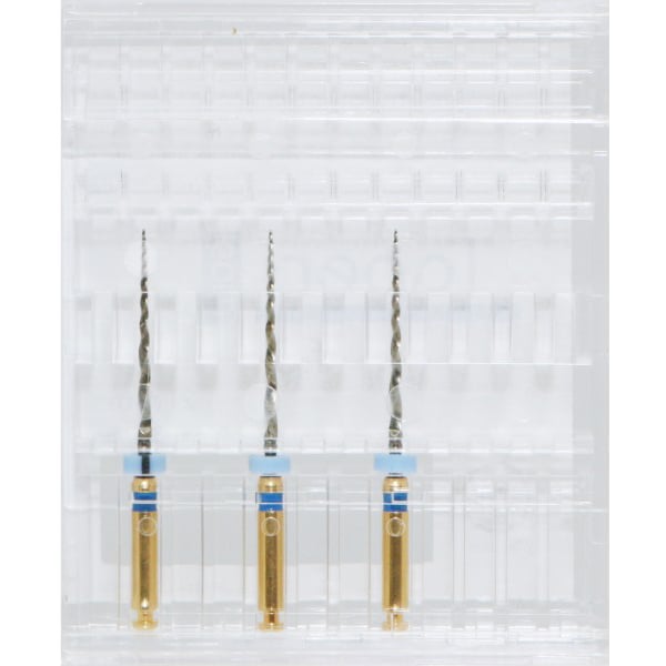 Taper Gold Endodontic File 21mm-f.3, 3/Pk. Tip Ø30/0.09% Taper. files are coated with special gold