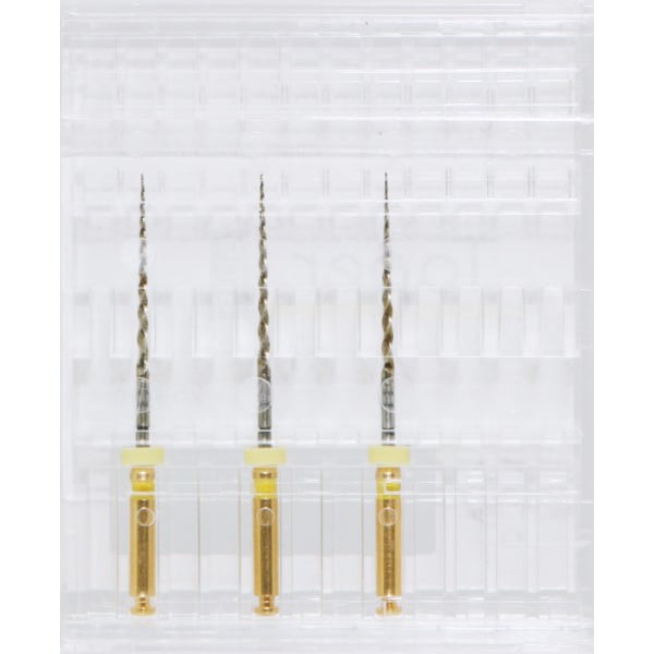 Taper Gold Endodontic File 25mm-f.1, 3/Pk. Tip Ø20/0.07% Taper. files are coated with special gold