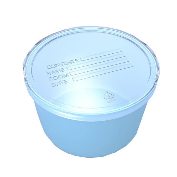 Dynarex Denture cup w/lid - Blue, 250/cs. Smooth, high-gloss finish for easy cleaning