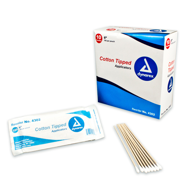 Dynarex 6" Cotton Tipped Applicators, Non-sterile, cotton/rayon tip, Sealed in autoclavable bag