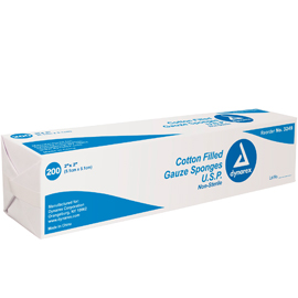 Dynarex 2" x 2" Cotton-Filled Gauze Sponge, Case of 5000 (25 sleeves of 200 sponges each)