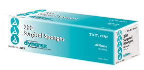 Dynarex 2" x 2" 12 ply Non-Sterile All Gauze Sponges, Case of 8000 sponges (40 sleeves of 200 each)