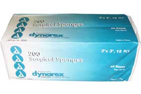 Dynarex 3" x 3" 12 ply Non-Sterile All Gauze Sponges, Case of 4000 sponges (20 sleeves of 200 each)