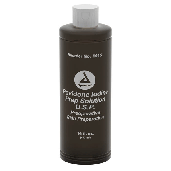 Dynarex Povidone Iodine Prep Solution U.S.P., 16 oz., Single Bottle. Antiseptic treatment of skin