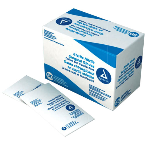 Dynarex Sterile Nitrile Surgical Gloves - Size 9, 50 Pairs/Box, 4 Boxes/Case. White, Powder-Free
