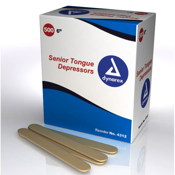 Dynarex Tongue Depressors - Adult 6" 5000/Case (500/Bx. x 10). Non-Sterile, Wood. Precision cut