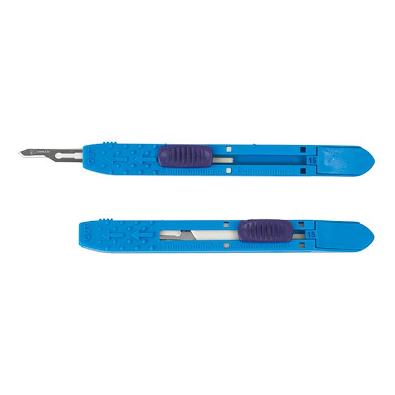 Medicut #11 Stainless Steel Surgical Scalpel Blade with Plastic Handle, Sterile, 10/Pk. Features