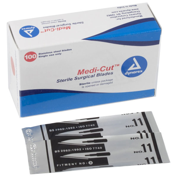 Medicut #11 Sterile Blades, 100/Bx. Stainless Steel Surgical Scalpel Blades, Individually Foil