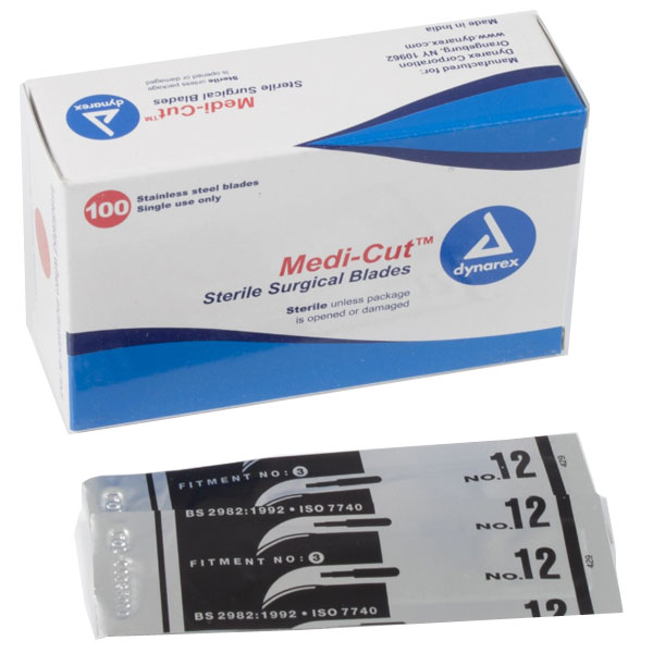 Medicut #12 Sterile Blades, 100/Bx. Stainless Steel Surgical Scalpel Blades, Individually Foil