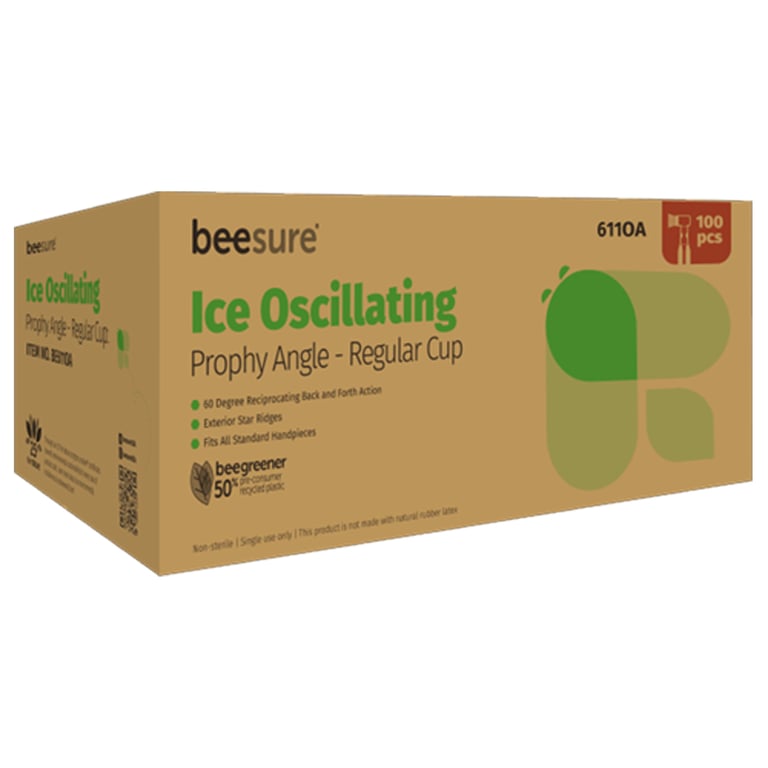 BeeSure Ice Oscillating White Prophy Angles, Regular Cup, 100/Box. Latex-free. Heat and friction