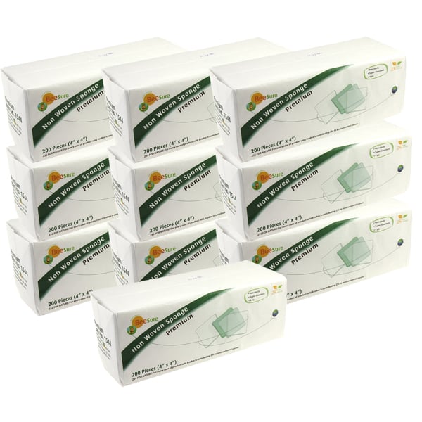 BeeSure Premium Non-Woven Sponge NS 50gm (Premium) 4x4 2000/Pk. 4-ply rayon and polyester blended