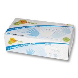 BeeSure Slim Nitrile Exam Gloves: Medium 200/Bx Ultra-thin. Non-Sterile, Powder-Free, Ultrasoft
