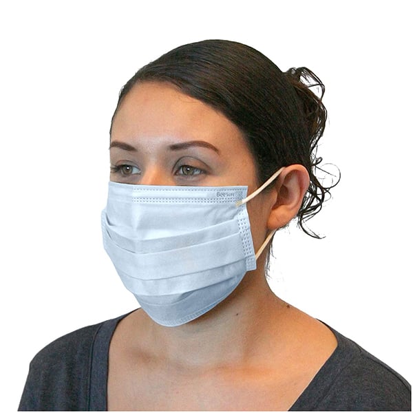 BeeSure Earloop Face Mask, Blue, Box of 50 Masks. 100% latex and fiberglass-free