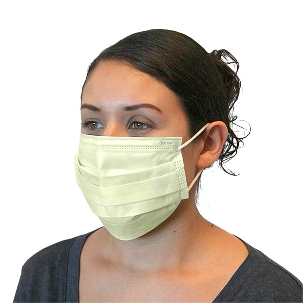 BeeSure Face Mask, YELLOW 50/Box. Quad-Fold Design with Earloops. 100% Latex free. Fiberglass-free