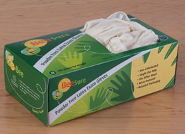 BeeSure Latex Exam Gloves: Small, White, Non-Sterile, 100/Box, Powder-Free, Micro-Textured