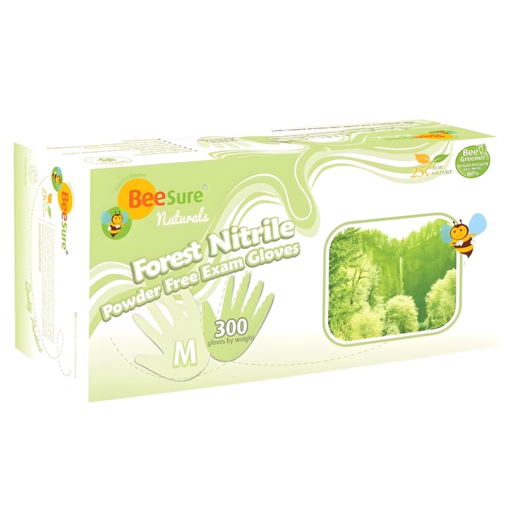 BeeSure Naturals Powder-Free Nitrile Exam Gloves, Medium, Forest Green, 300/Pk. Latex-free gloves