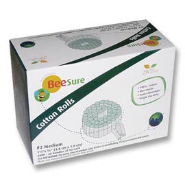 BeeSure Cotton Rolls #2 Medium 1-1/2" x 3/8" 2000/Pk. Non-Sterile Plain. 100% high quality cotton