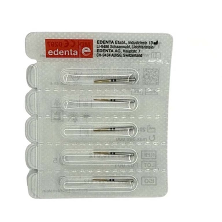 Edenta FG #C34LT.315.012 Metal Crown Cutter Carbide Bur, 5/Pk. Designed with TiN coating