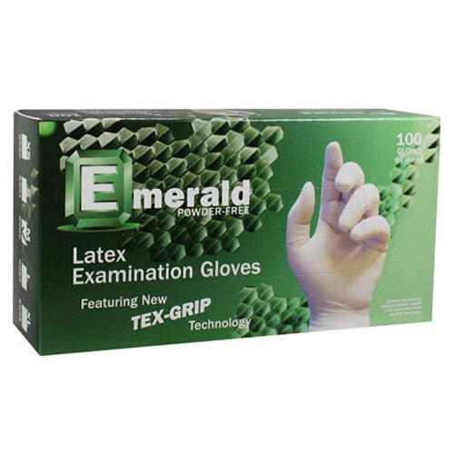 Emerald TexGrip Latex Exam Gloves Small, CASE of 10 x 100/Bx. Powder