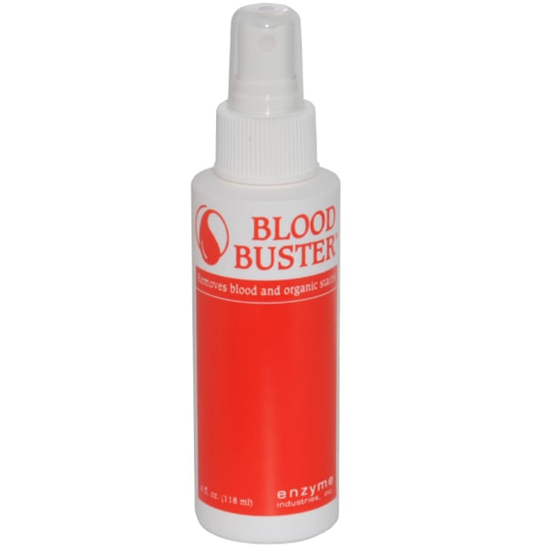 Blood Buster 4 oz organic stain remover bottle formulated for dental, medical, veterinary