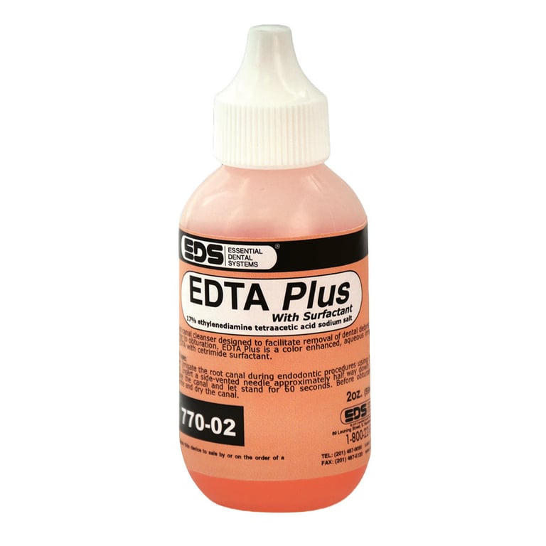 EDTA Plus 17% Solution with Surfactant 2 oz. Bottle. Removes smear layer, Light peach color