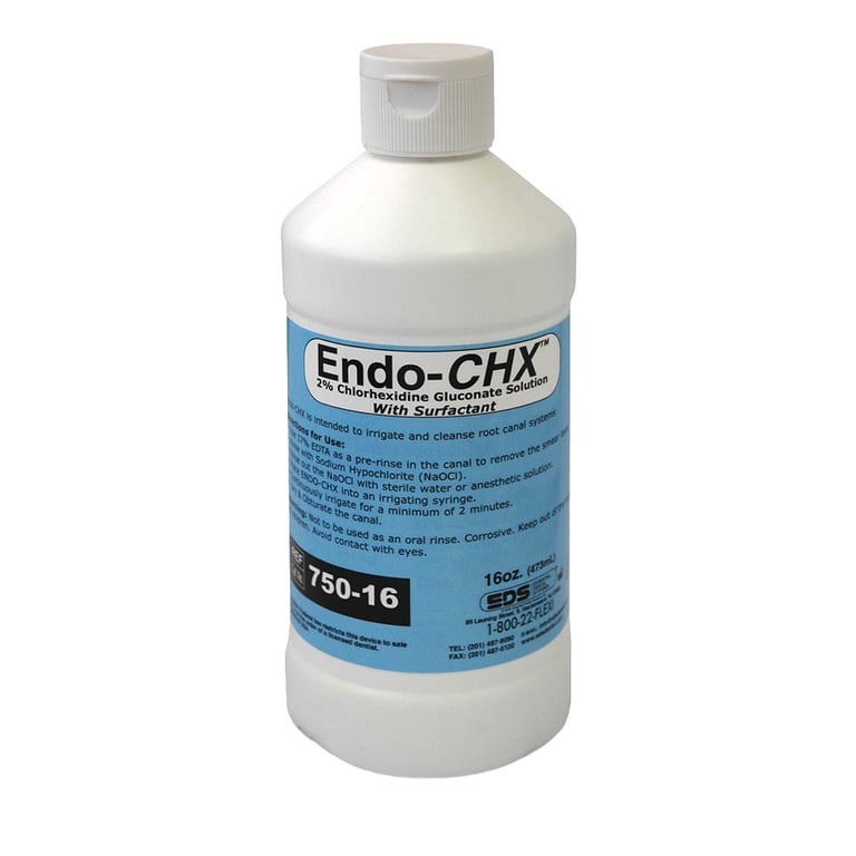Endo-CHX 2% Chlorhexidine Gluconate Solution with Surfactant 16 oz. Bottle. Used to irrigate