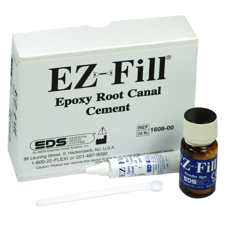EZ-Fill Epoxy Root Canal Cement Kit. Kit Contains: 7.5 Gram Cement Gel, 8 Gram powder