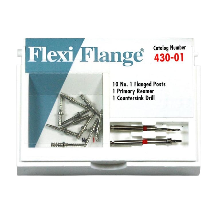 Flexi-Flange Red #1 Stainless Steel Post. Refill: 10 serrated posts with flange, 1 primary reamer