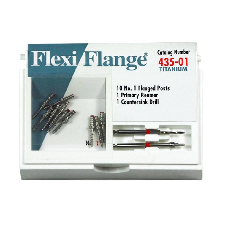 Flexi-Flange Red #1 Titanium Post. Refill: 10 serrated posts with flange, 1 primary reamer and 1