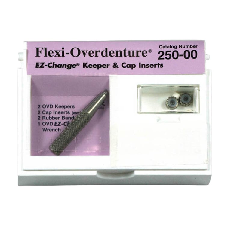 Flexi-Overdenture EZ-Change Introductory Kit, containing 2 metal keepers, 2 nylon cap inserts, 2