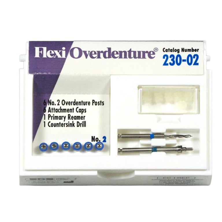 Flexi-Overdenture Stainless Steel #2 Blue Refill: 6 Overdenture Posts, 6 Attachment Caps, 6 Rubber