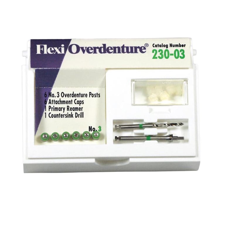 Flexi-Overdenture Stainless Steel #3 Green Refill: 6 Overdenture Posts, 6 Attachment Caps, 6