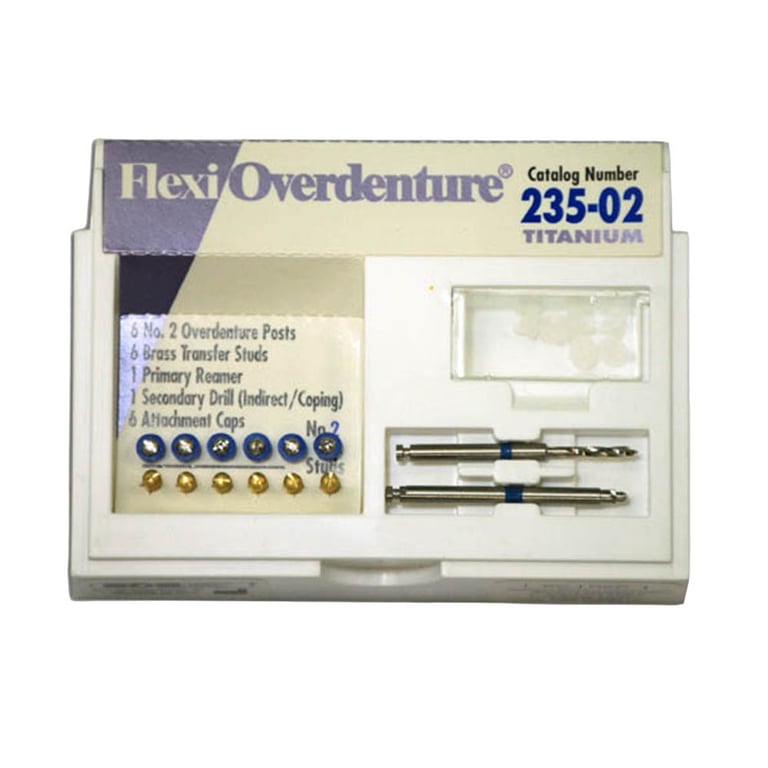 Flexi-Overdenture Titanium #2 Blue Refill: 6 Overdenture Posts, 6 Attachment Caps, 6 Rubber Bands
