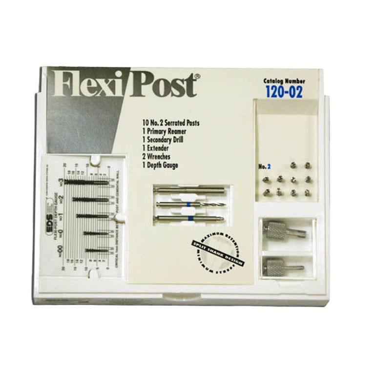 Flexi-Post blue #2 stainless steel post standard kit, containing 10 serrated posts, 1 primary