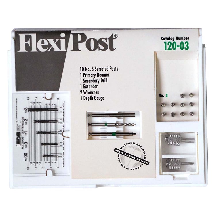 Flexi-Post green #3 stainless steel post standard kit, containing 10 serrated posts, 1 primary
