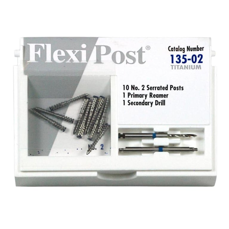 Flexi-Post blue #2 titanium post refill, containing 10 titanium posts, 1 primary reamer and 1