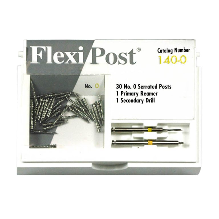 Flexi-Post yellow #0 stainless steel post economy refill, containing 30 serrated posts, 1 primary