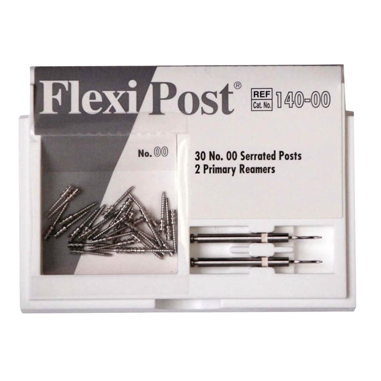 Flexi-Post white #00 stainless steel post economy refill, containing 30 serrated posts and 2