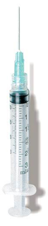 EXELINT International 3cc Syringe with 23 gauge x 1" Needle, Luer-Slip Tip, Sterile, Latex-Free